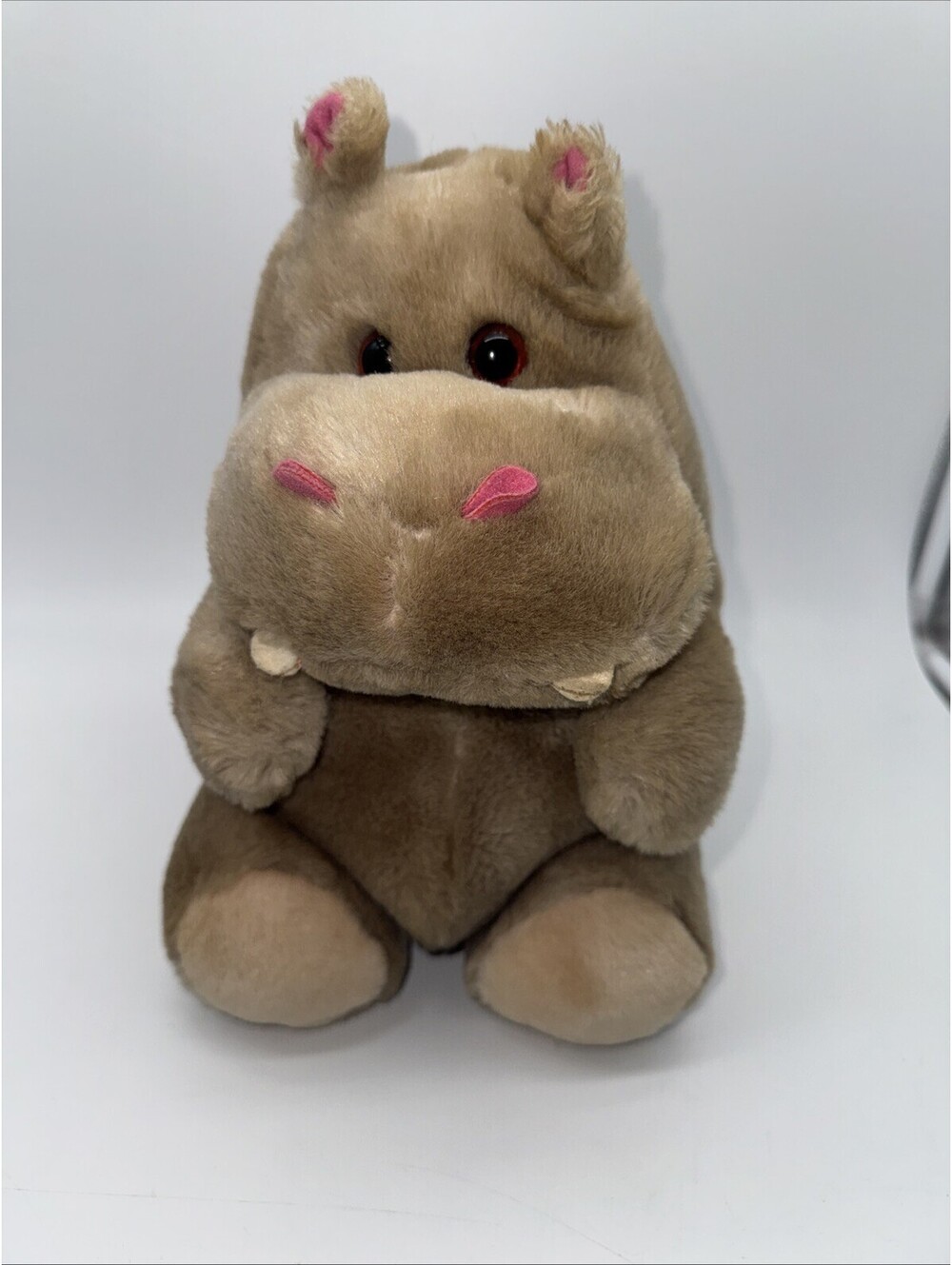 Plush Hippo Gray Chunky Stuffed Toy 11" Sitting Pink Ears Nostrils Caltoy